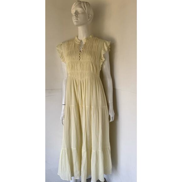 Ba&sh Maxi "lady" Dress Pale Yellow Smocked sz 2 US size M - Picture 5 of 8
